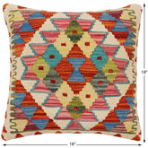 handmade Traditional Pillow Rust Blue Hand-Woven SQUARE 100% WOOL Hand woven turkish pillow2' x 2'